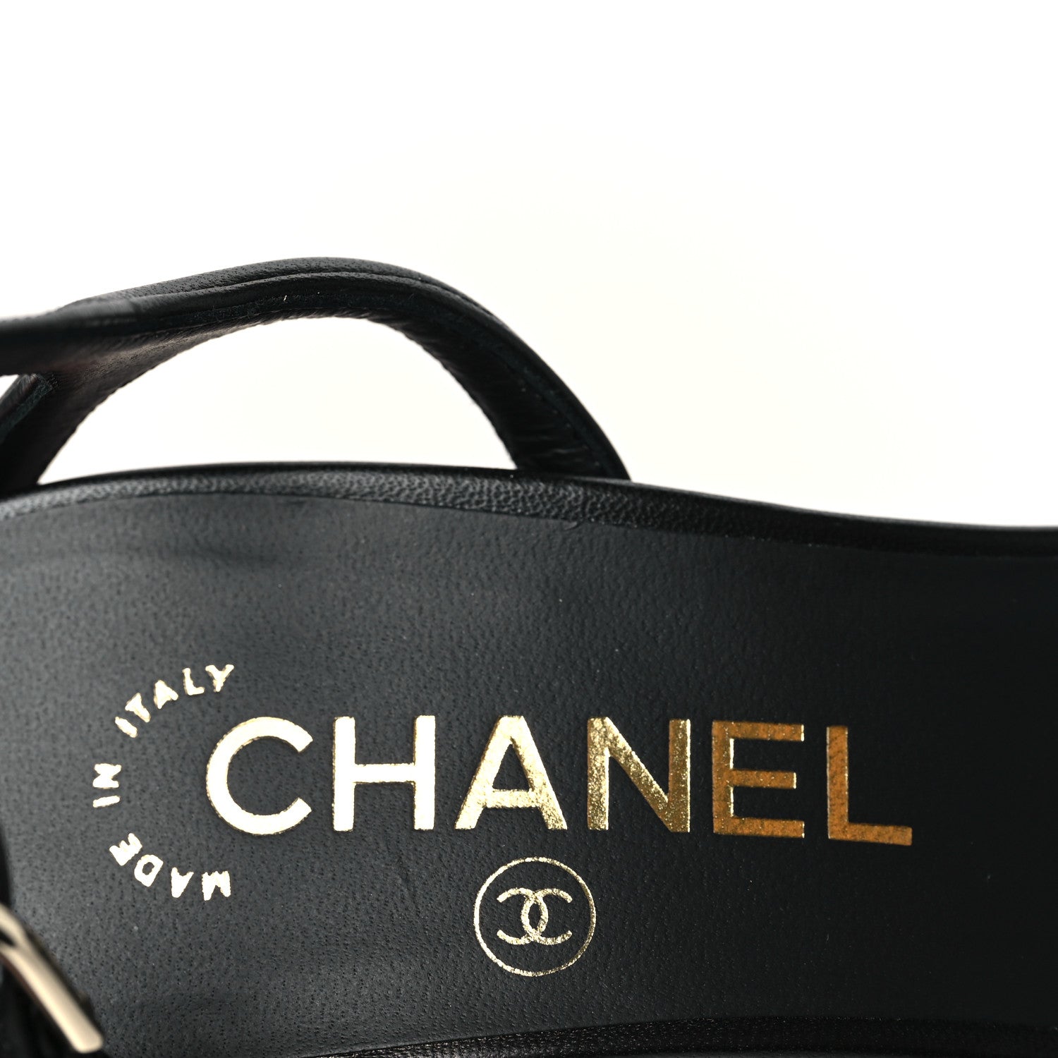 Chanel Lambskin Logo Platform Sandals 37.5 Black 9 of 10