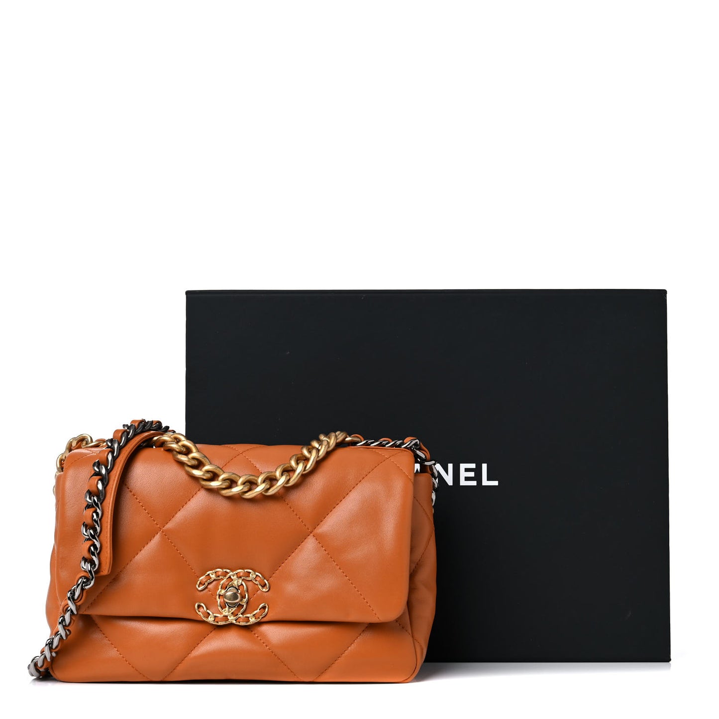Lambskin Quilted Medium Chanel 19 Flap Light Brown