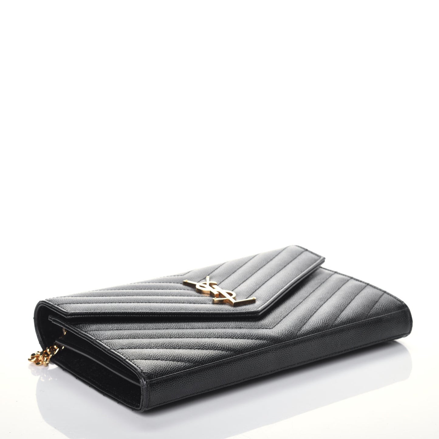 Grain De Poudre Matelasse Chevron Monogram Chain Wallet Black