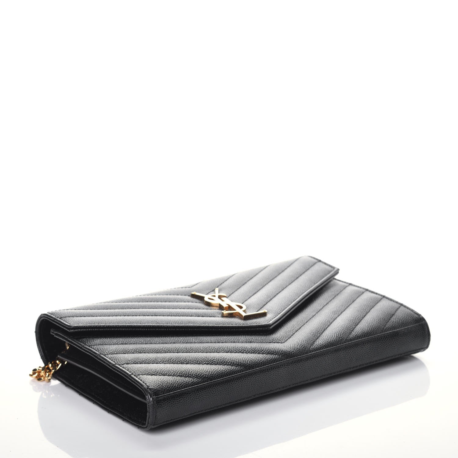 Saint Laurent Grain De Poudre Matelasse Chevron Monogram Chain Wallet Black 4 of 8