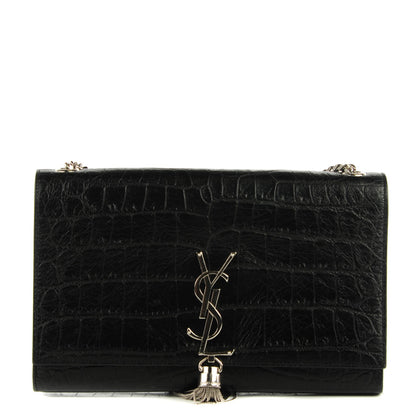 Saint Laurent Calfskin Crocodile Embossed Medium Classic Monogram Tassel Satchel Black 1 of 8