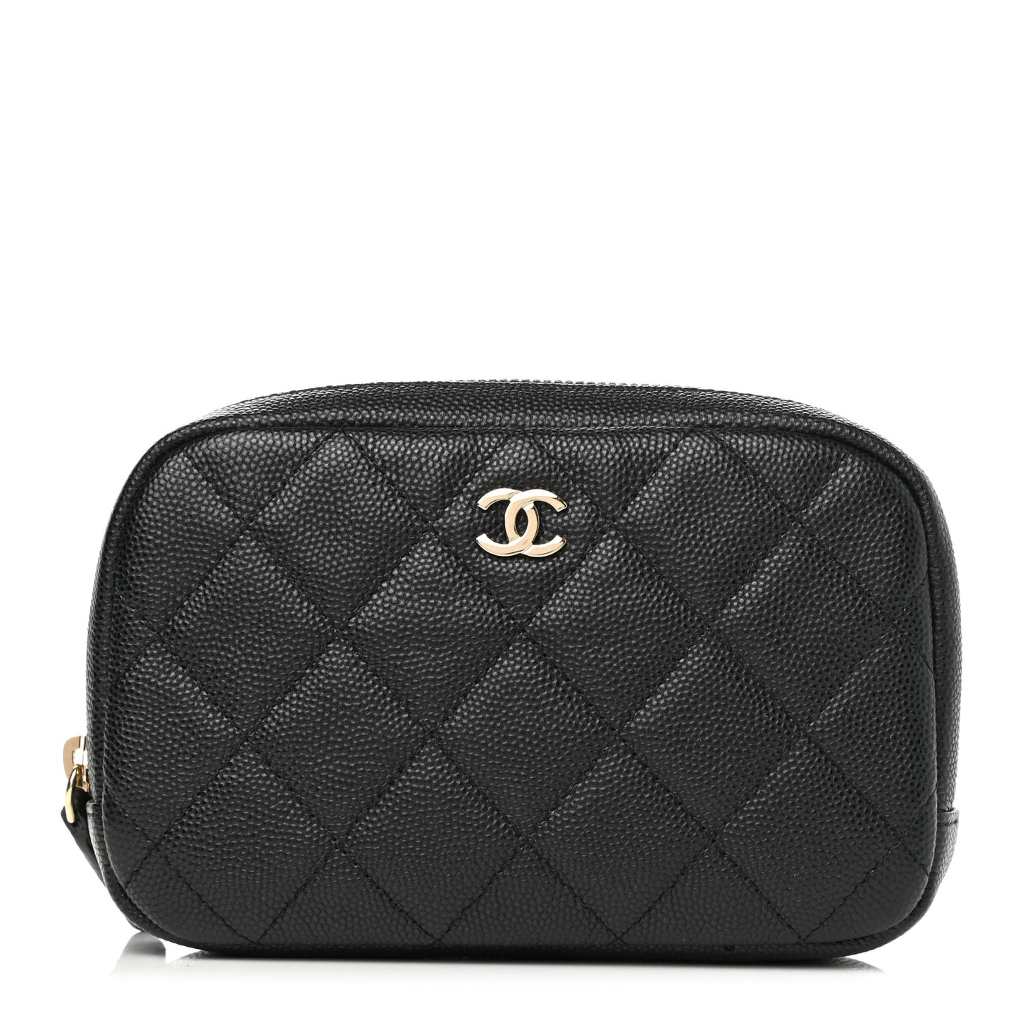 Caviar Quilted Small Curvy Pouch Cosmetic Case Black