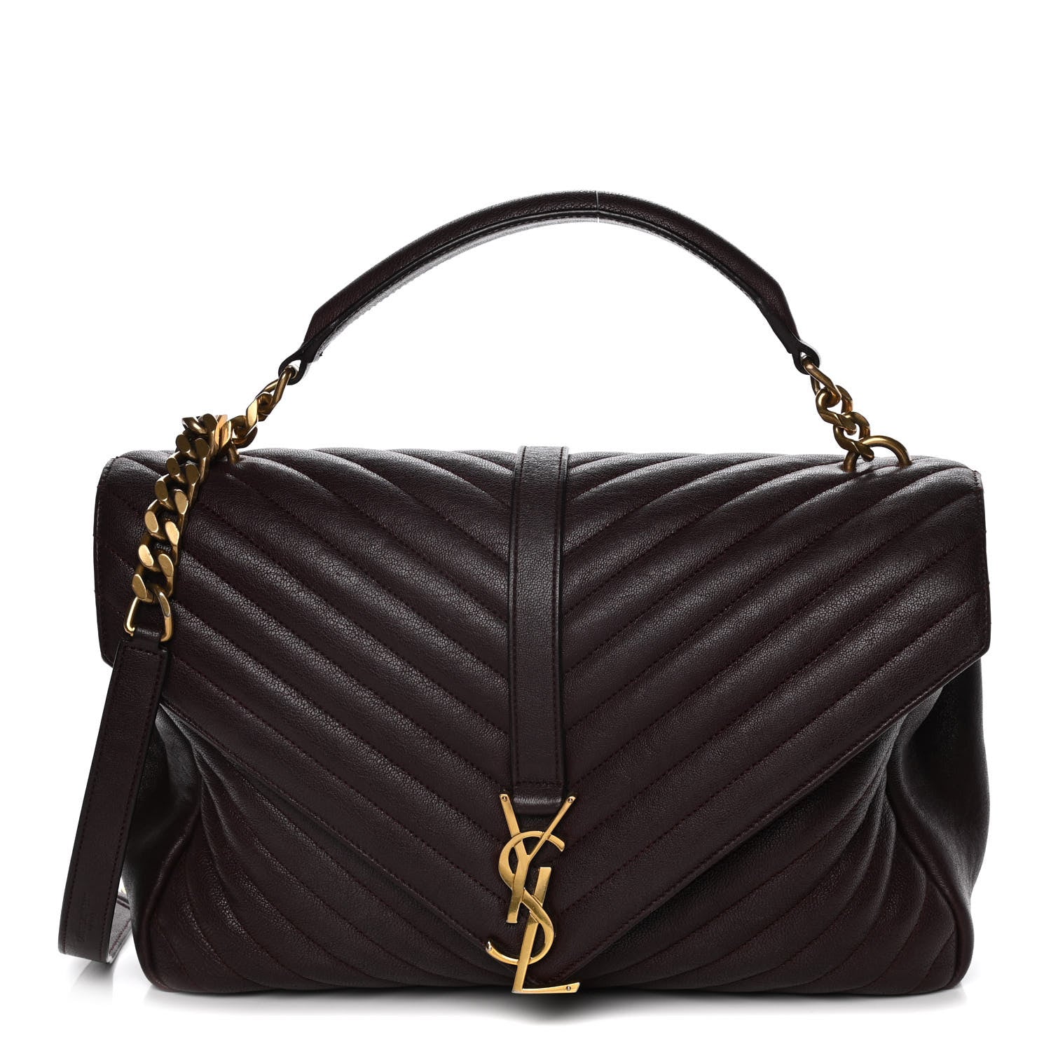 Saint Laurent Sheepskin Matelasse Chevron Monogram Large College Satchel Bordeaux 1 of 24