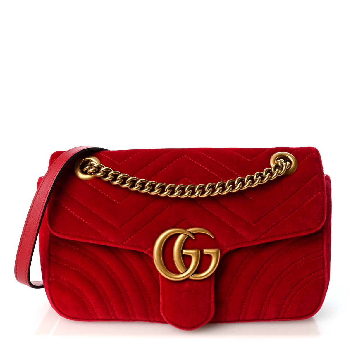 Gucci Velvet Matelasse Small GG Marmont Shoulder Bag Hibiscus Red 1 of 10