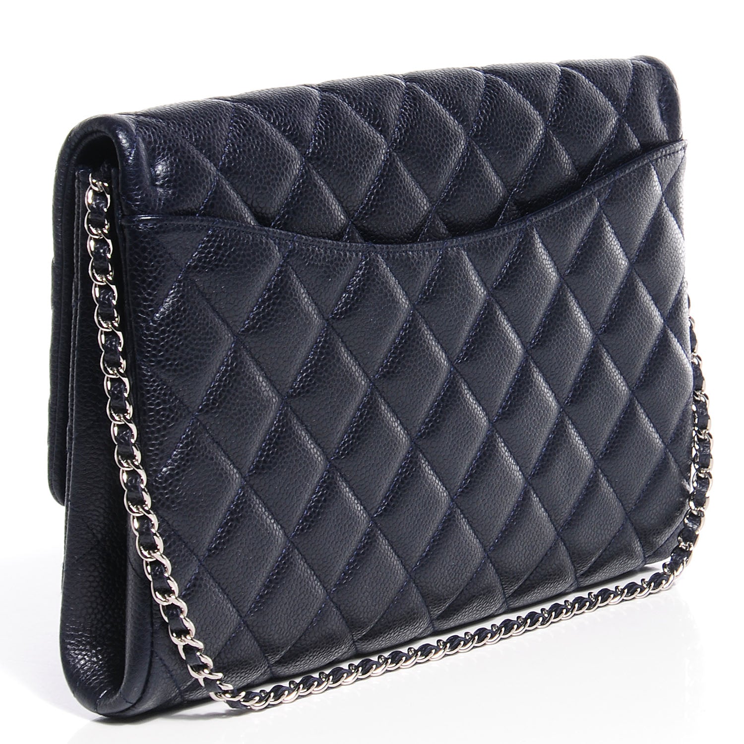 Chanel Caviar Quilted Clutch With Chain Flap Navy Blue 3 of 8