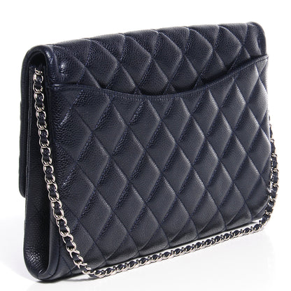 Chanel Caviar Quilted Clutch With Chain Flap Navy Blue 3 of 8