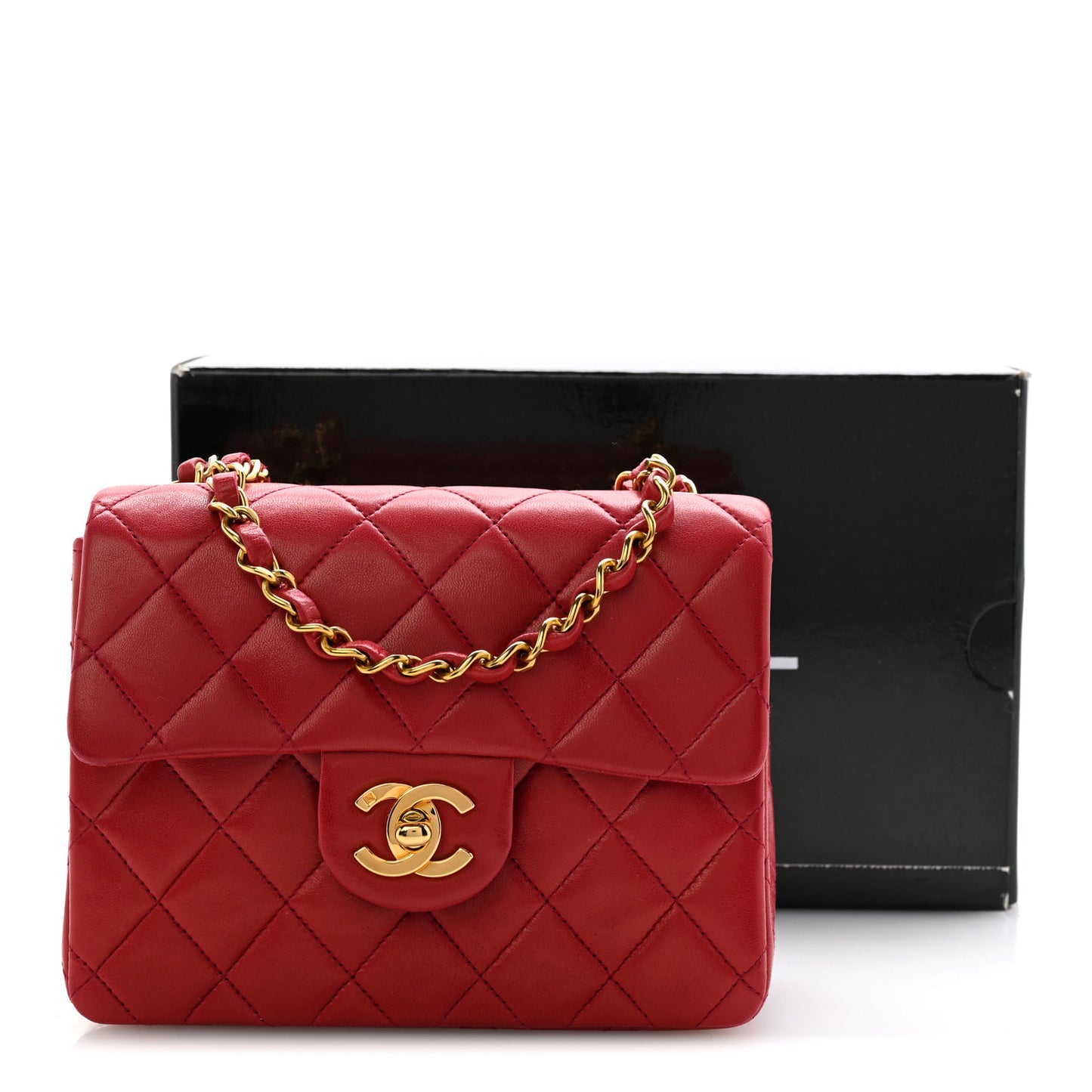 Lambskin Quilted Mini Square Flap Scarlet