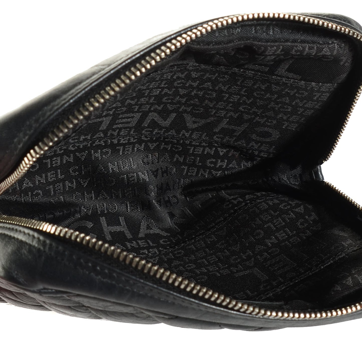 Aged Calfskin Quilted Cambon Cosmetic Case Black