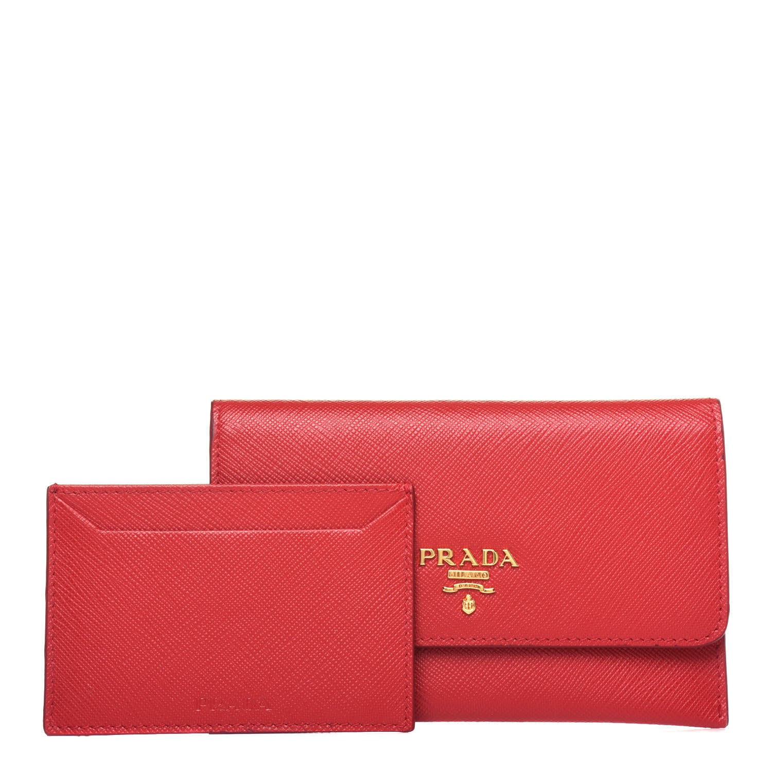 Prada Saffiano Metal Business Card Holder Fuoco 1 of 11
