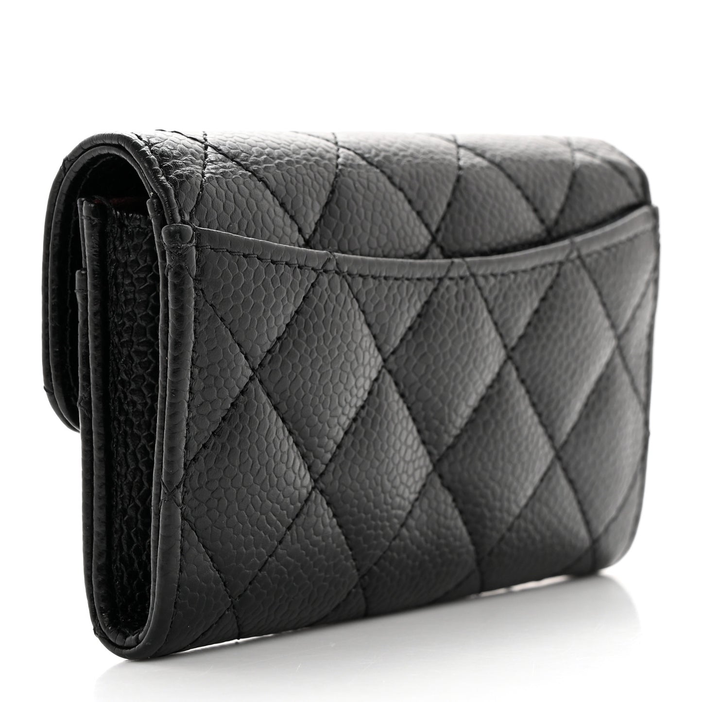 Caviar Quilted Flap Card Holder Wallet Black