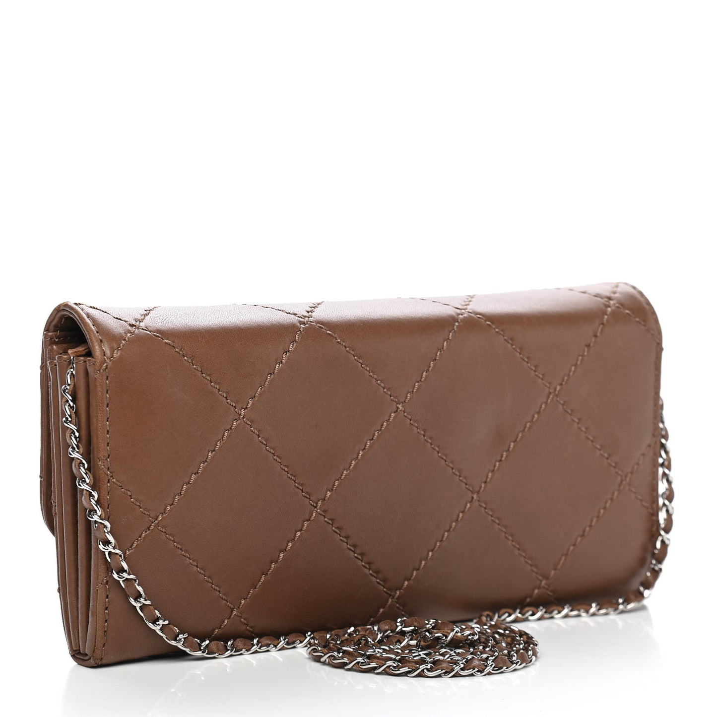 Lambskin Stitched Orient Express Wallet on Chain WOC Brown