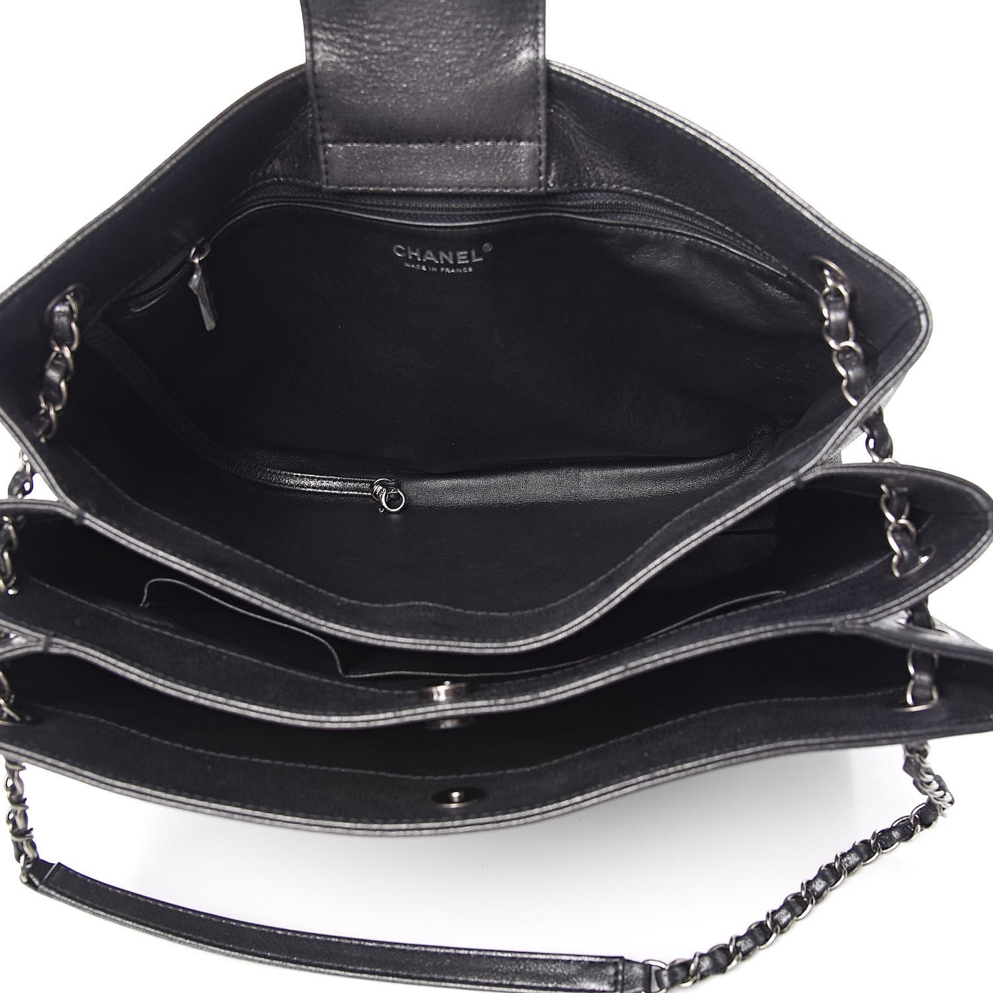 Iridescent Calfskin CC East West Shopping Tote Grey