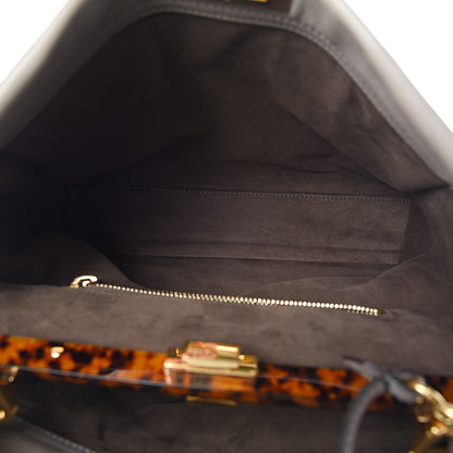 Fendi Vitello Seta Suede Plexiglass Tortoise Large Peekaboo Iconic Satchel Asfalto Marrone 6 of 11