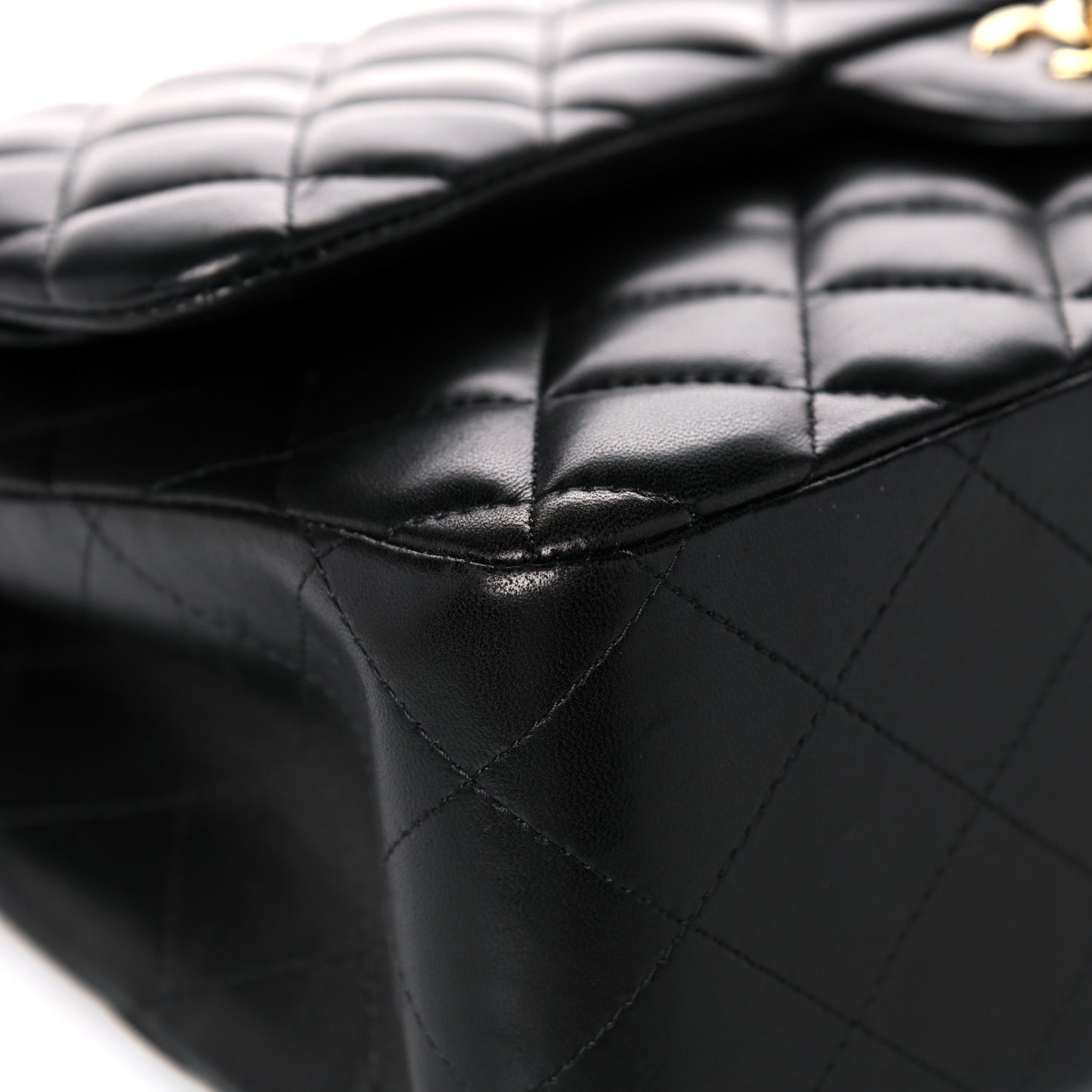 Lambskin Quilted Jumbo Double Flap Black