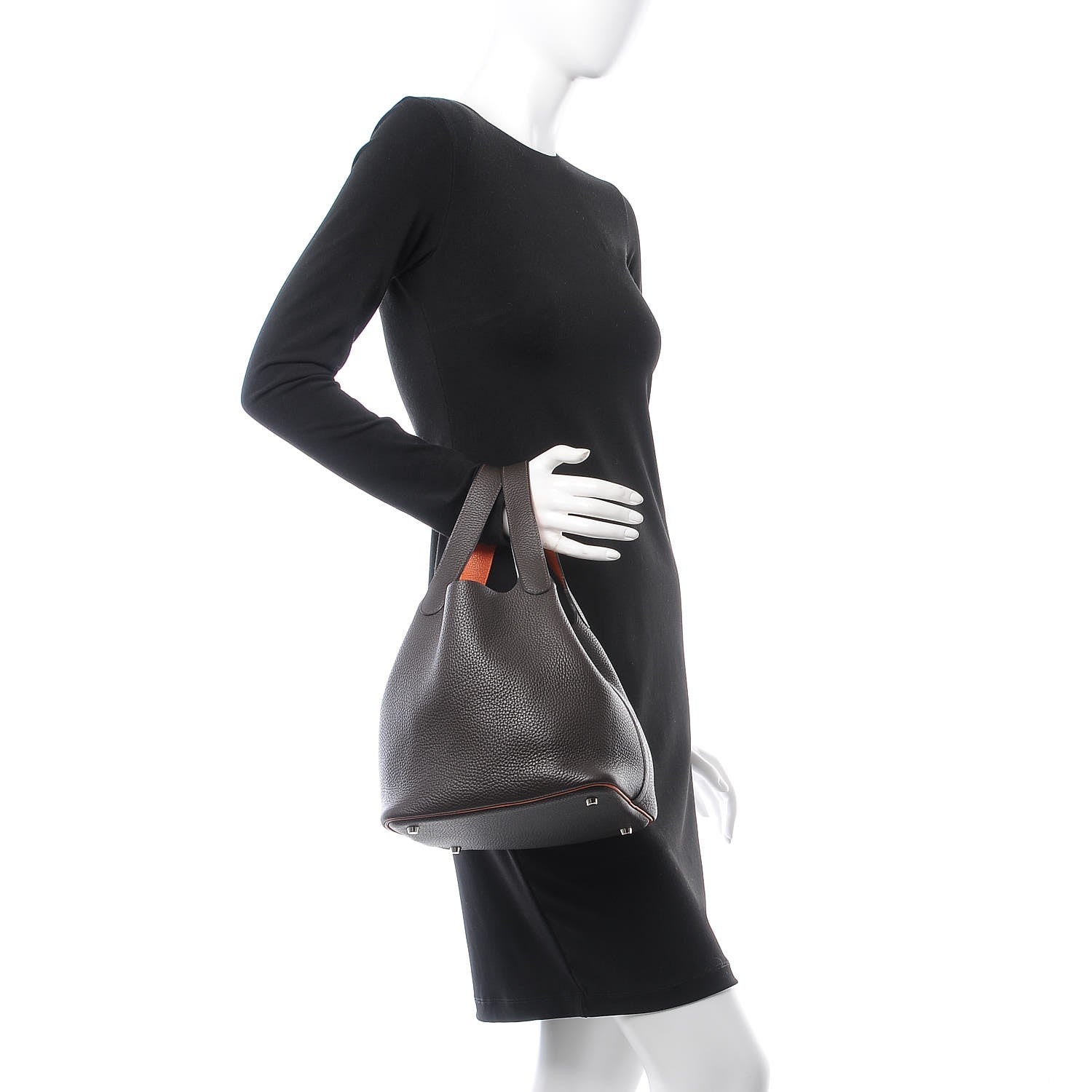 Hermes Taurillon Clemence Picotin 22 MM Noir Cafe Orange 2 of 7