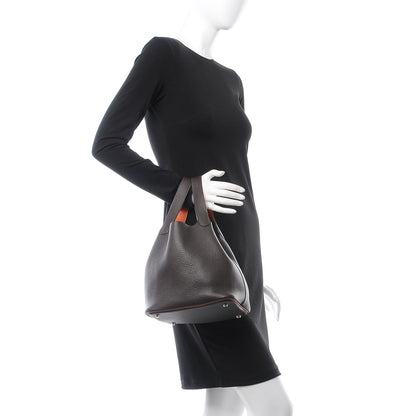 Hermes Taurillon Clemence Picotin 22 MM Noir Cafe Orange 2 of 7