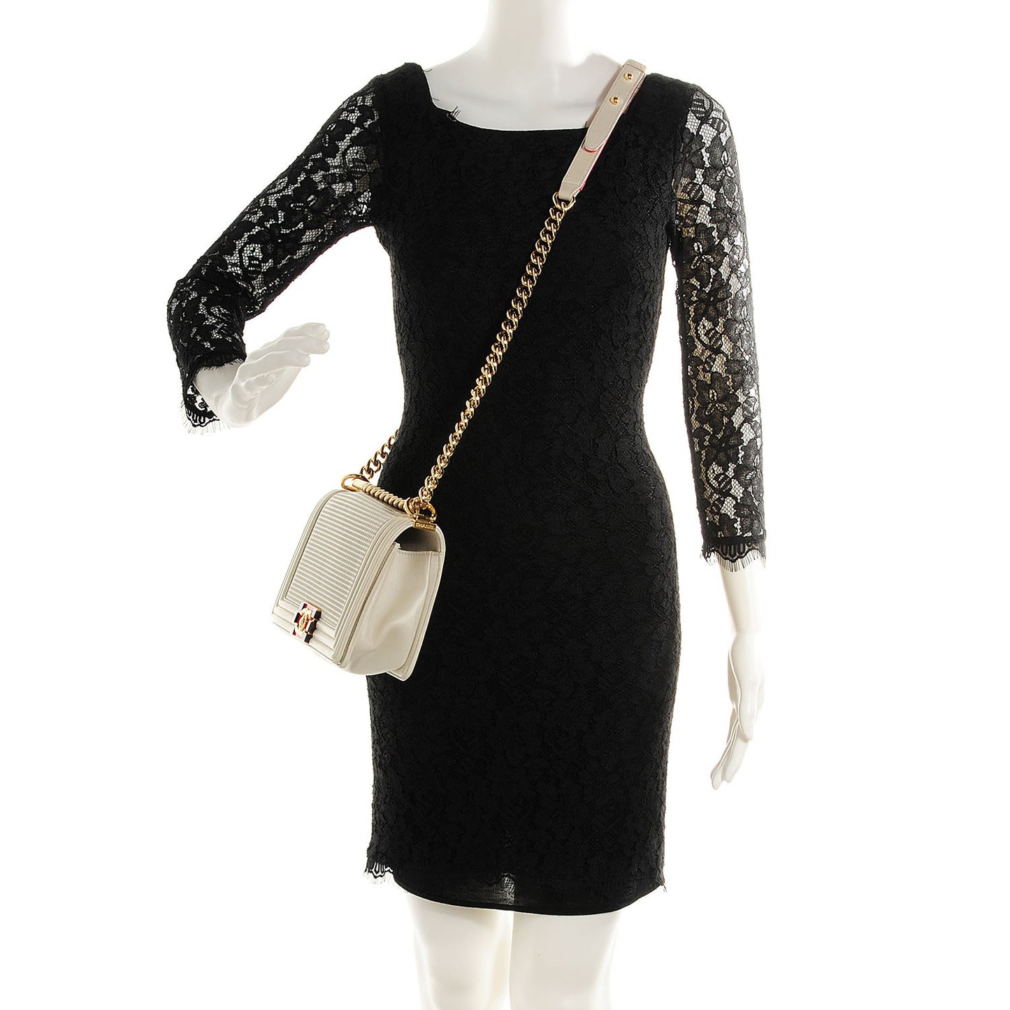 Lambskin Embossed Medium Boy Cube Flap White Red