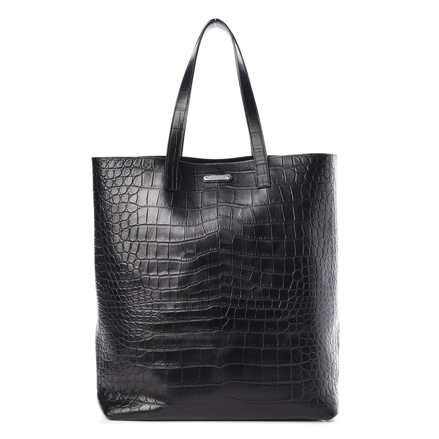 Croc Calfskin Embossed Bold Shopper Tote Black