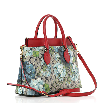 Gucci GG Supreme Monogram Blooms Medium Zip Top Tote Beige Blue Navy Hibiscus Red 3 of 21