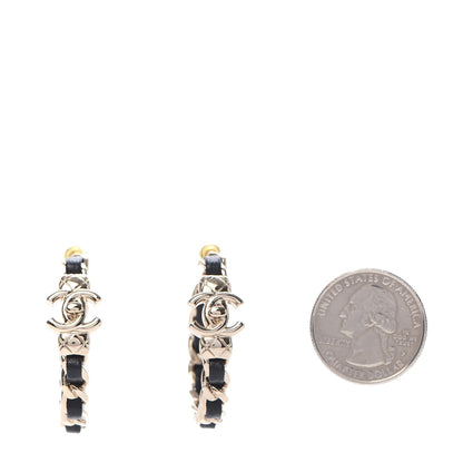 Chanel Lambskin CC Turnlock Chain Hoop Earrings Gold Black 2 of 5