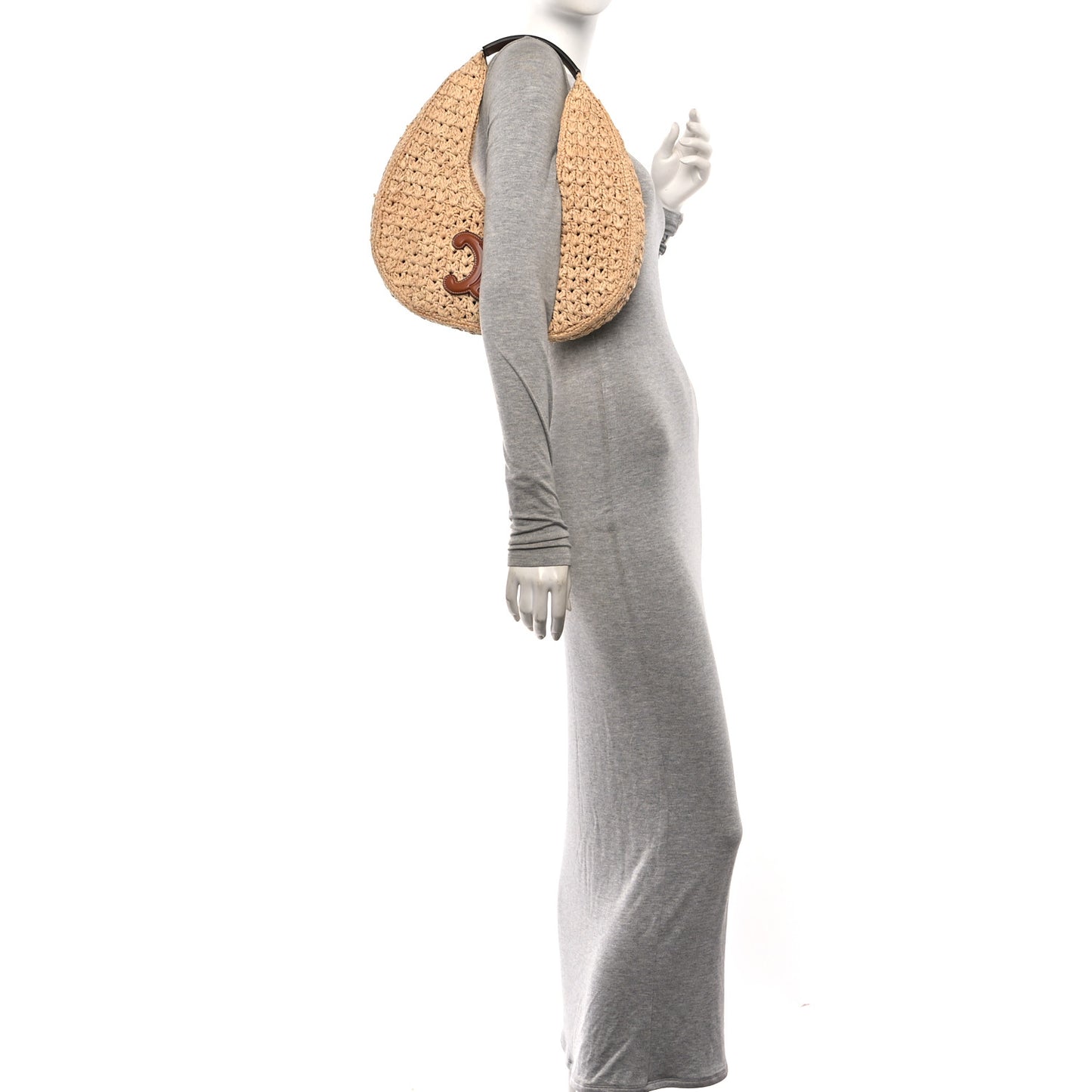 Raffia Calfskin Triomphe Panier Hobo Bag Natural Tan