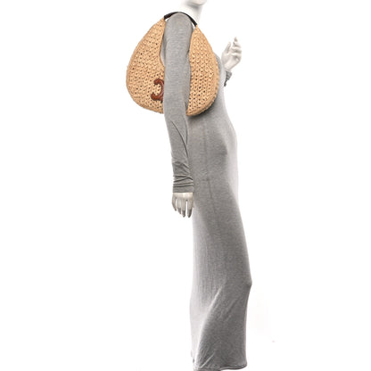 Celine Raffia Calfskin Triomphe Panier Hobo Bag Natural Tan 2 of 11