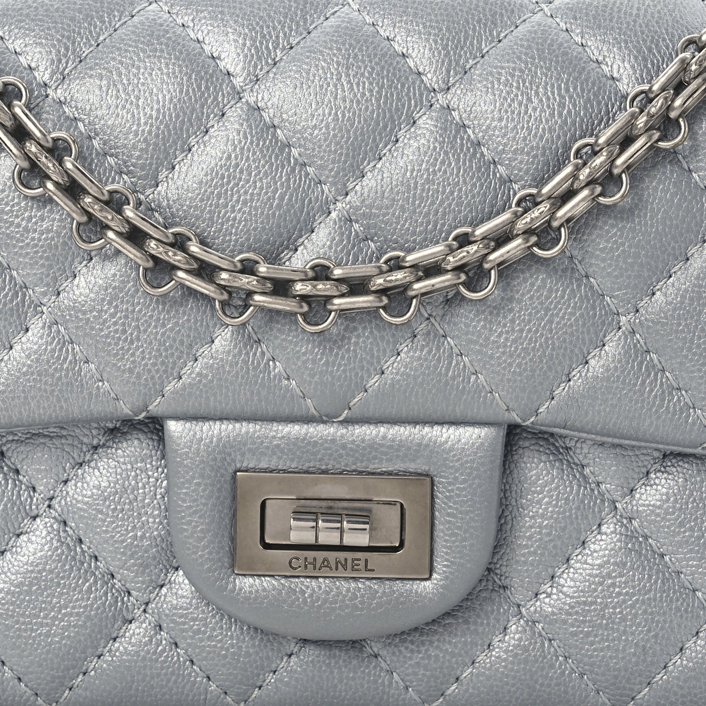 Metallic Grained Calfskin Quilted 2.55 Reissue Mini Flap Silver