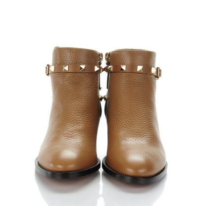 Valentino Garavani Grained Calfskin Rockstud Single Buckle 35mm Cowboy Ankle Boots 36 Nocciola 2 of 7