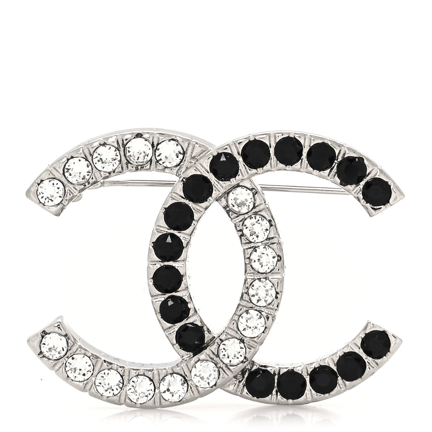 Chanel Crystal CC Brooch Black Silver 1 of 4
