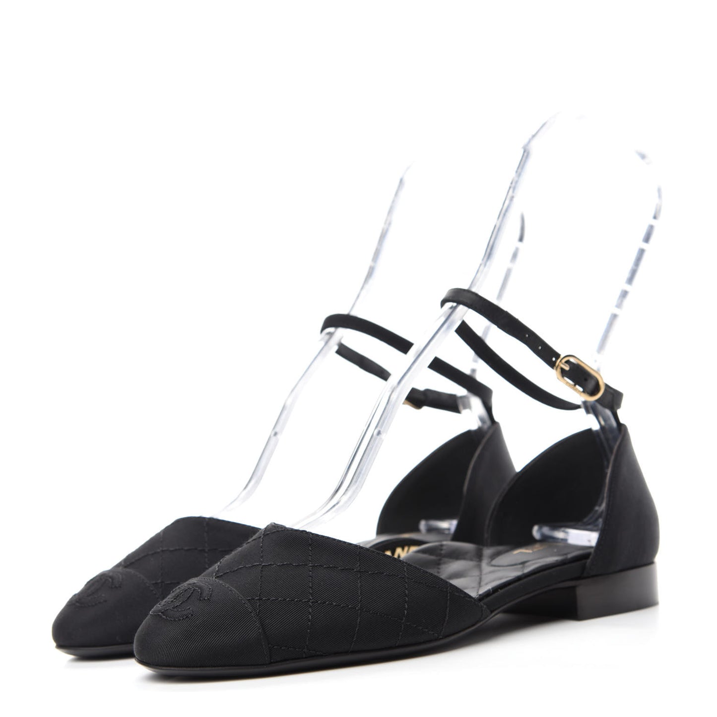 Grosgrain Cap Toe CC Ankle Strap Sandals 36 Black