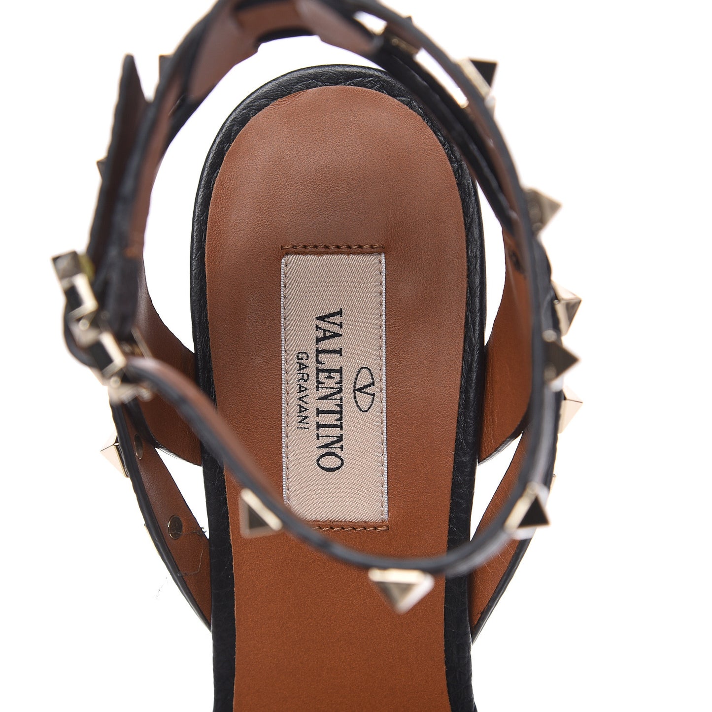 Pebbled Calfskin Rockstud Ankle Strap 60mm Sandals 39 Black Light Cuir