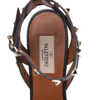 Valentino Garavani Pebbled Calfskin Rockstud Ankle Strap 60mm Sandals 39 Black Light Cuir 7 of 10