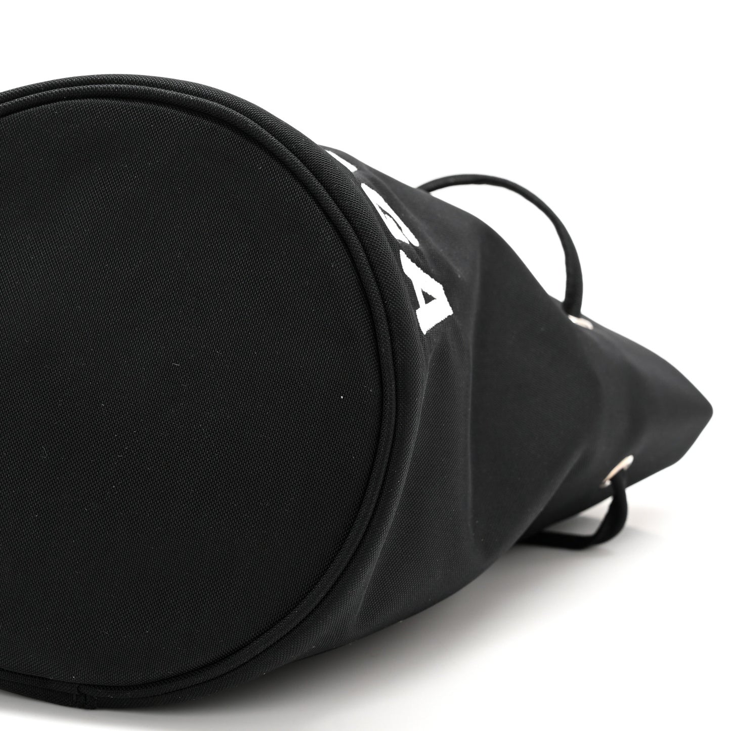 Recycled Sport Nylon Logo Embroidered Wheel Drawstring Bucket Bag XS Black