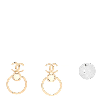 Chanel Metal Pearl CC Hoop Drop Earrings Gold 2 of 4