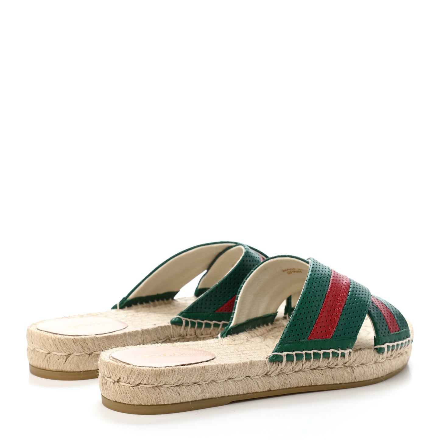 Calfskin Perforated Web Espadrille Sandals 38.5 Red Green