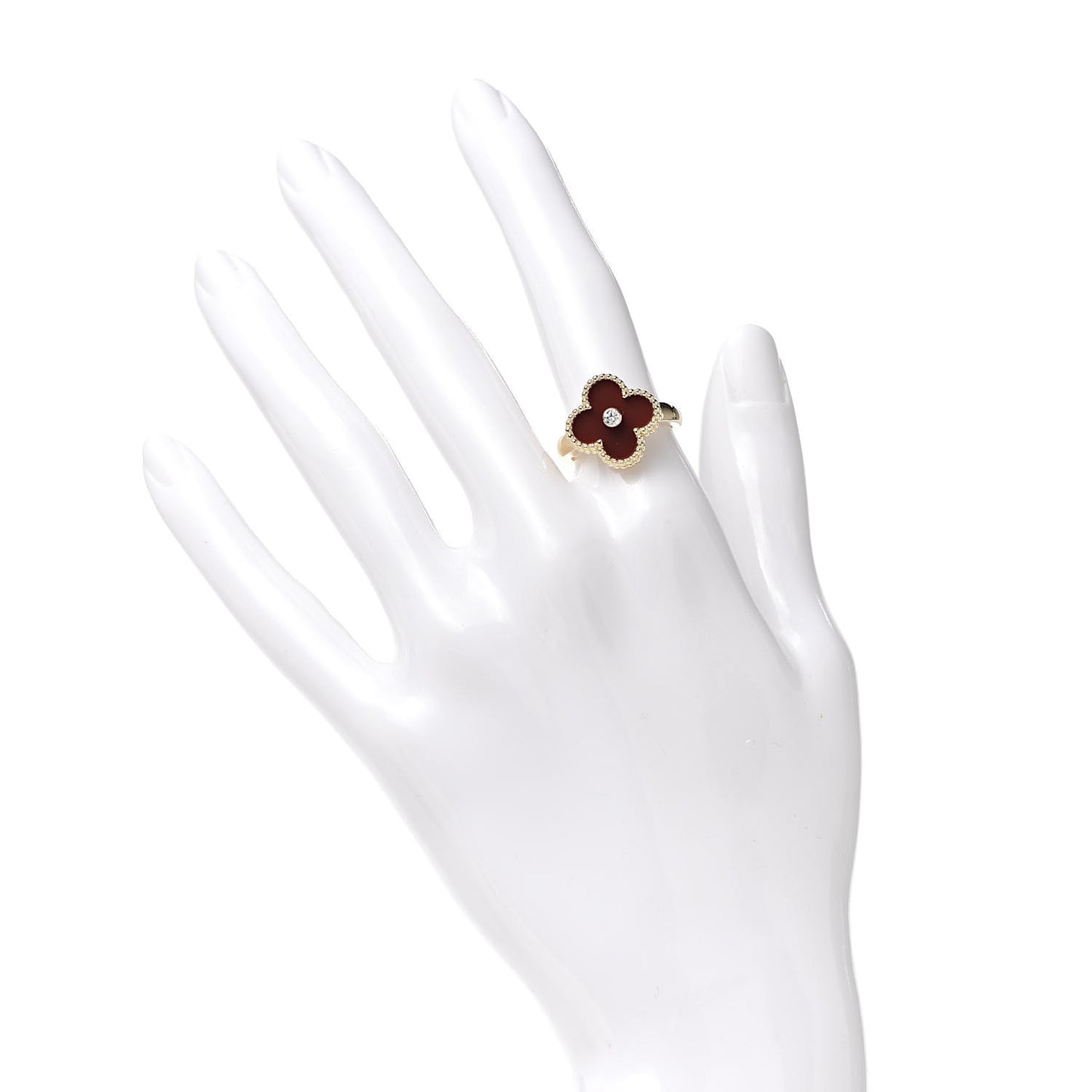 18K Yellow Gold Diamond Carnelian Vintage Alhambra Ring 51 5.75