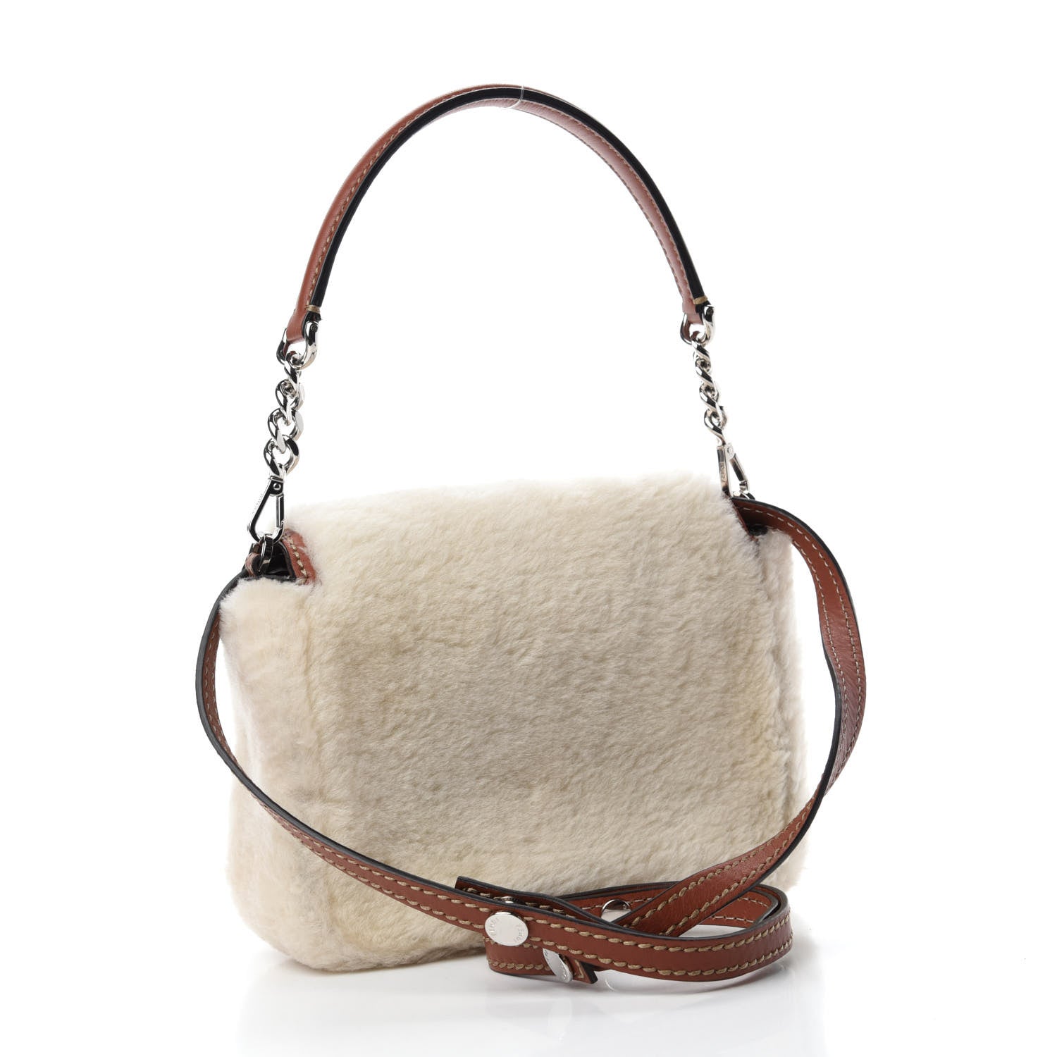 Fendi Shearling Vitello Dolce 3Baguette Shoulder Bag Beige 3 of 10
