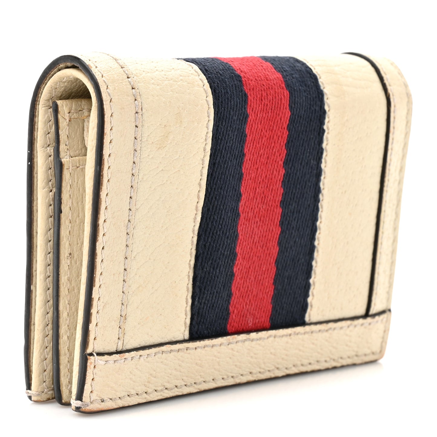 Textured Calfskin Web Ophidia Card Case Mystic White