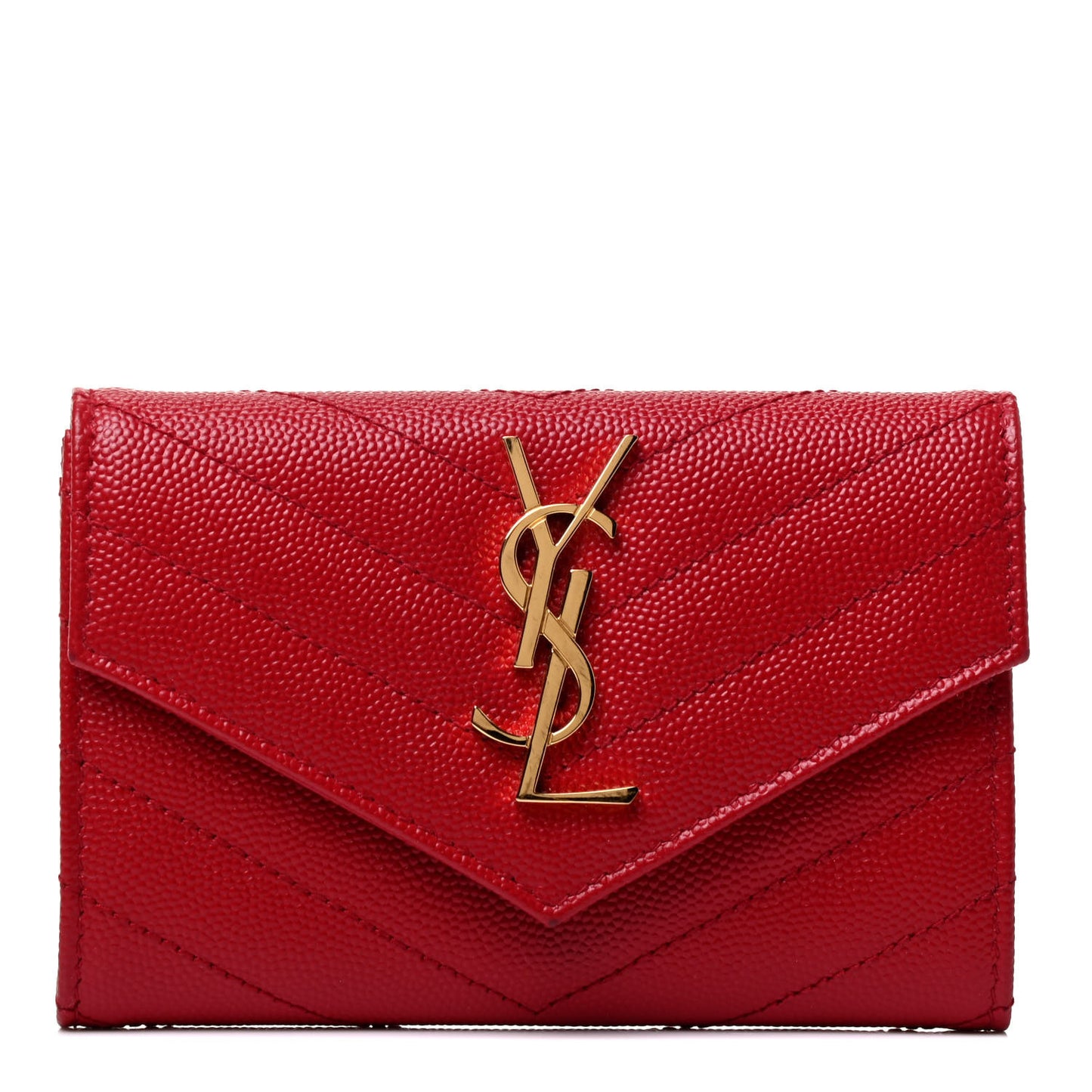 Grain De Poudre Matelasse Chevron Small Monogram Envelope Wallet Rouge Eros
