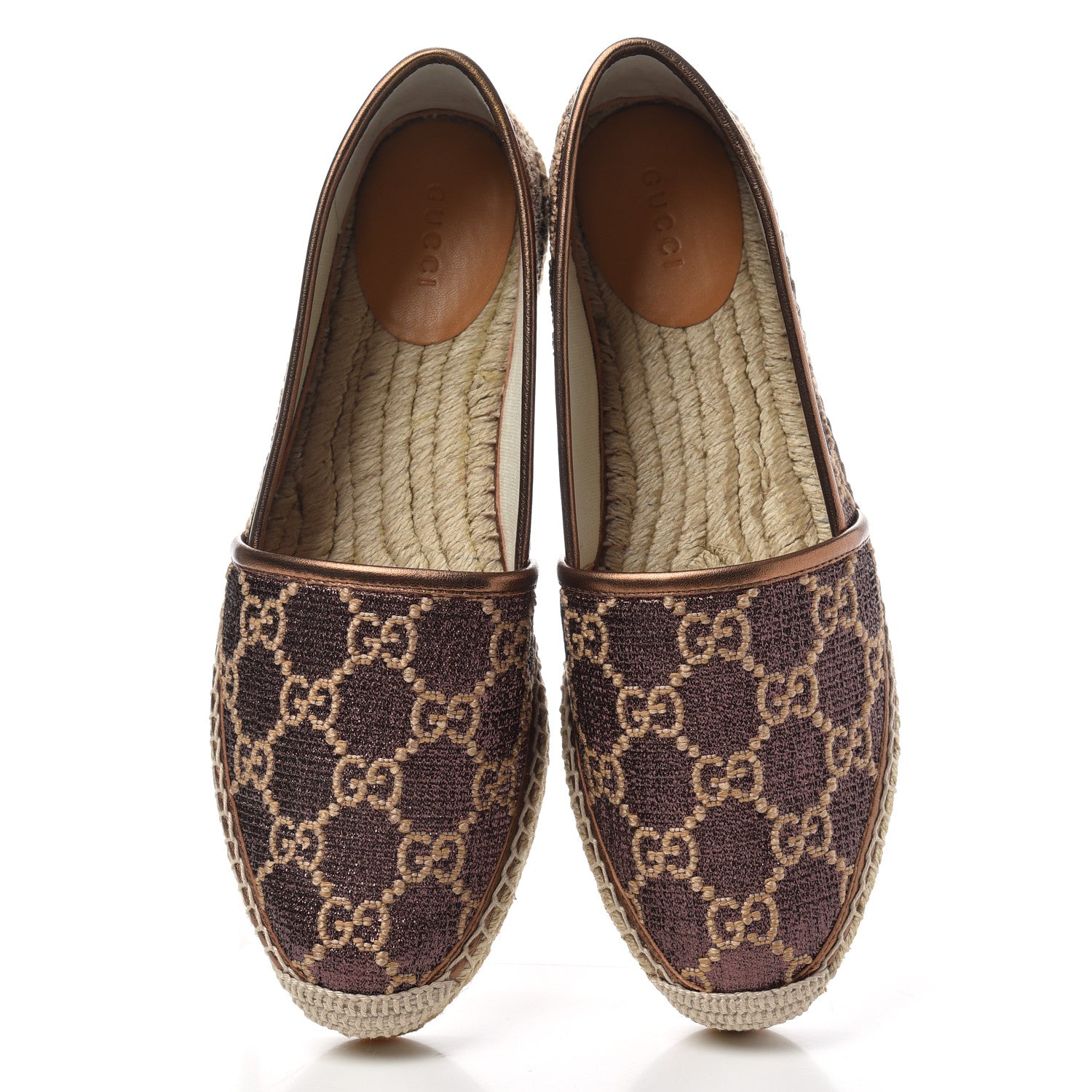 Gucci Lame Nappa GG Monogram Espadrilles 39 Brown Beige Light Bronze 5 of 11