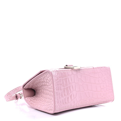 Balenciaga Shiny Calfskin Crocodile Embossed Small Hourglass Top Handle Bag Powder Pink 4 of 12