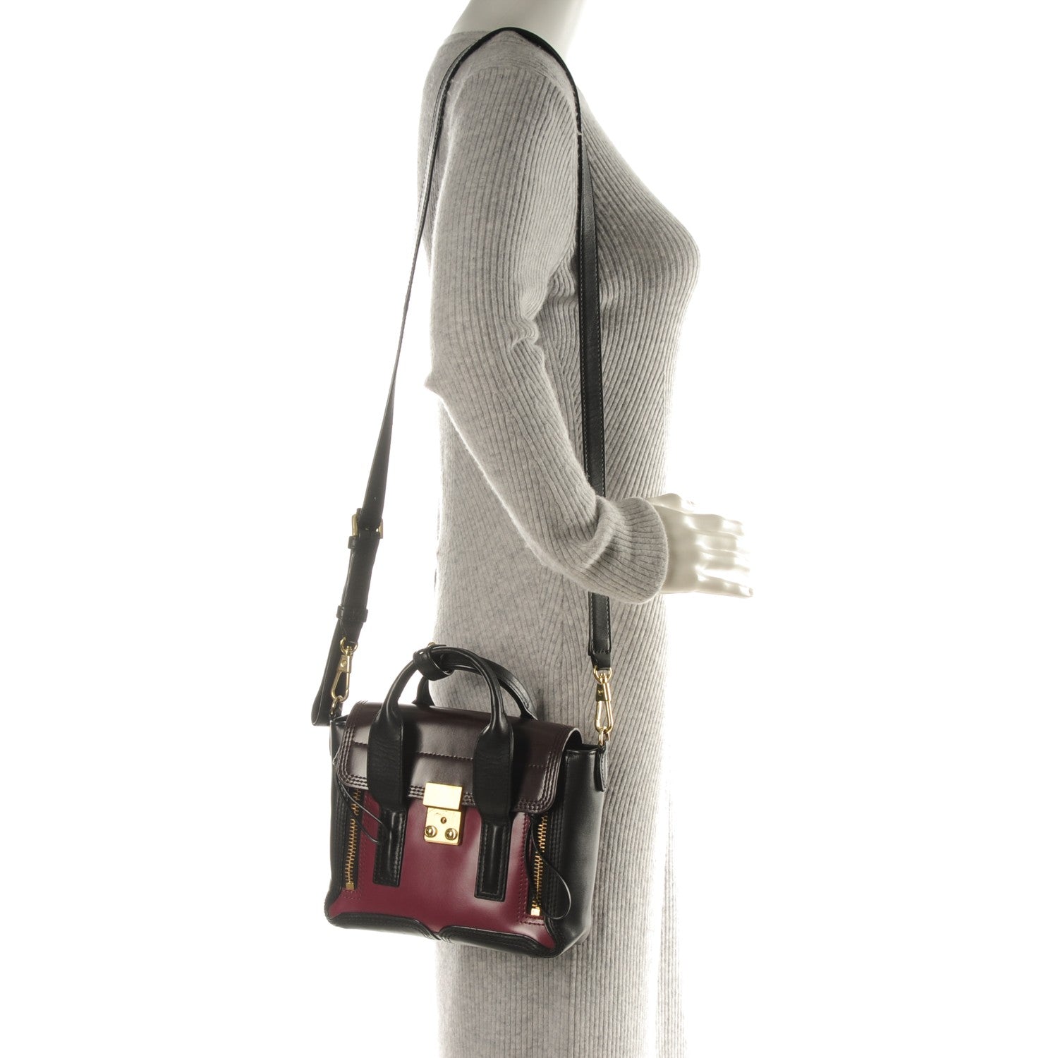 3.1 Phillip Lim 3.1 Smooth Calfskin Tri-Color Mini Pashli Satchel Oxblood 2 of 11