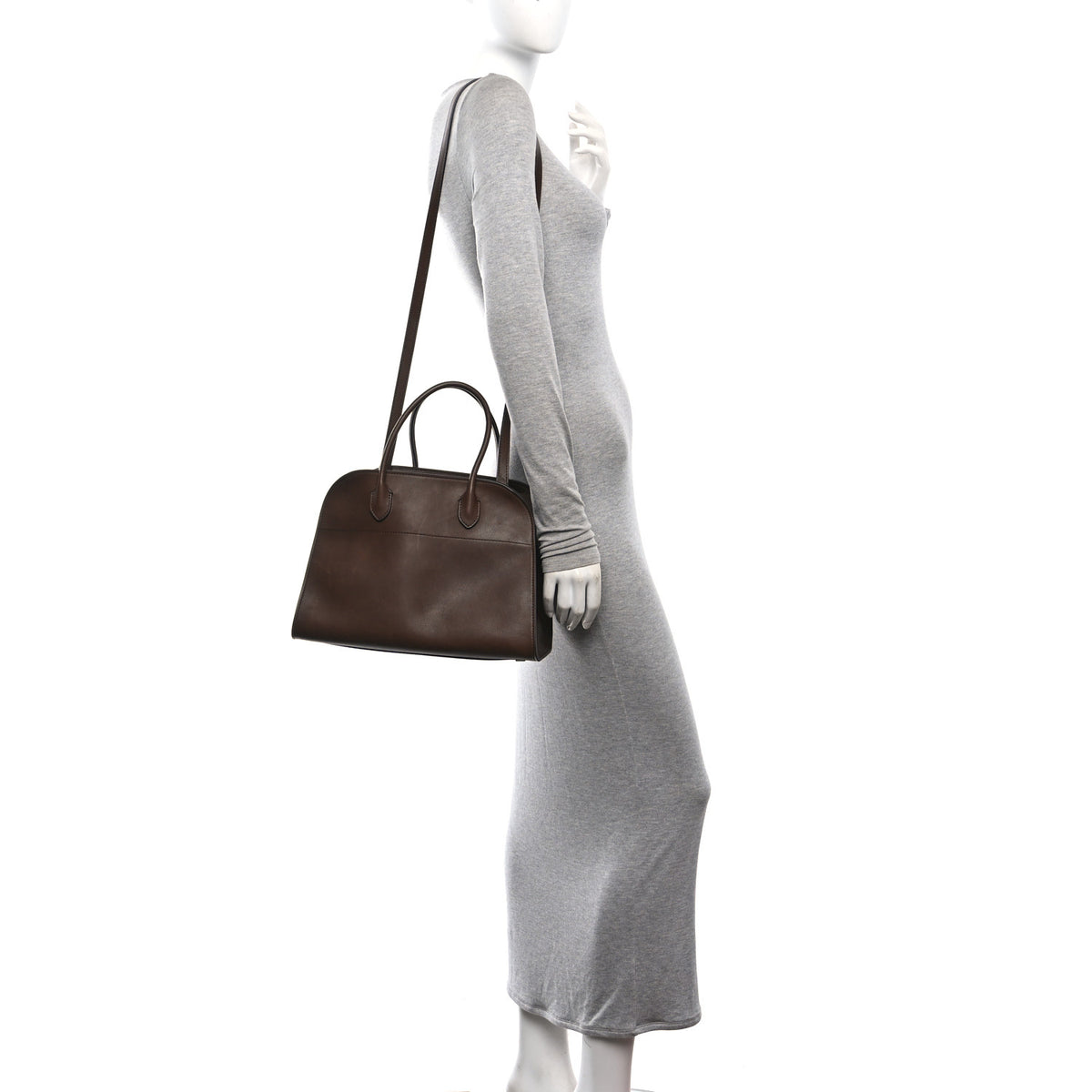 The Row Polished Saddle Calfskin Soft Margaux 12 Dark Brown 2 of 9