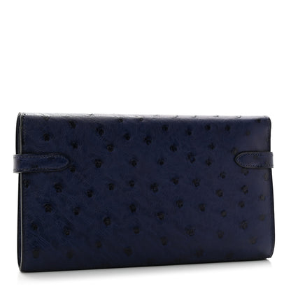 Hermes Ostrich Kelly Longue Wallet Bleu Iris 3 of 9