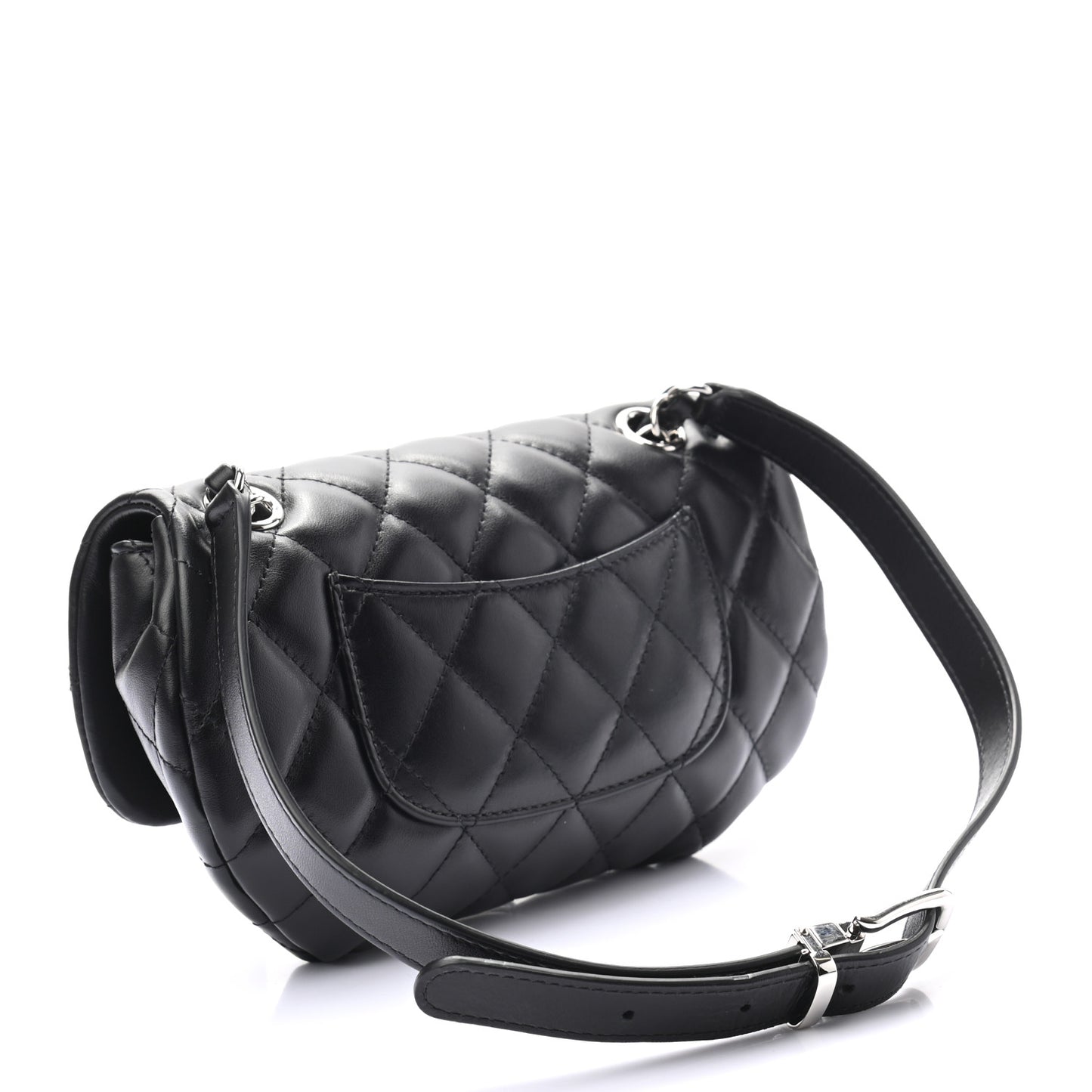 Calfskin Quilted CC Uniform Flap Belt Bag Black