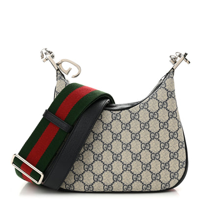 Gucci GG Supreme Monogram Textured Calfskin Web Small Attache Shoulder Bag Beige Blue 1 of 10