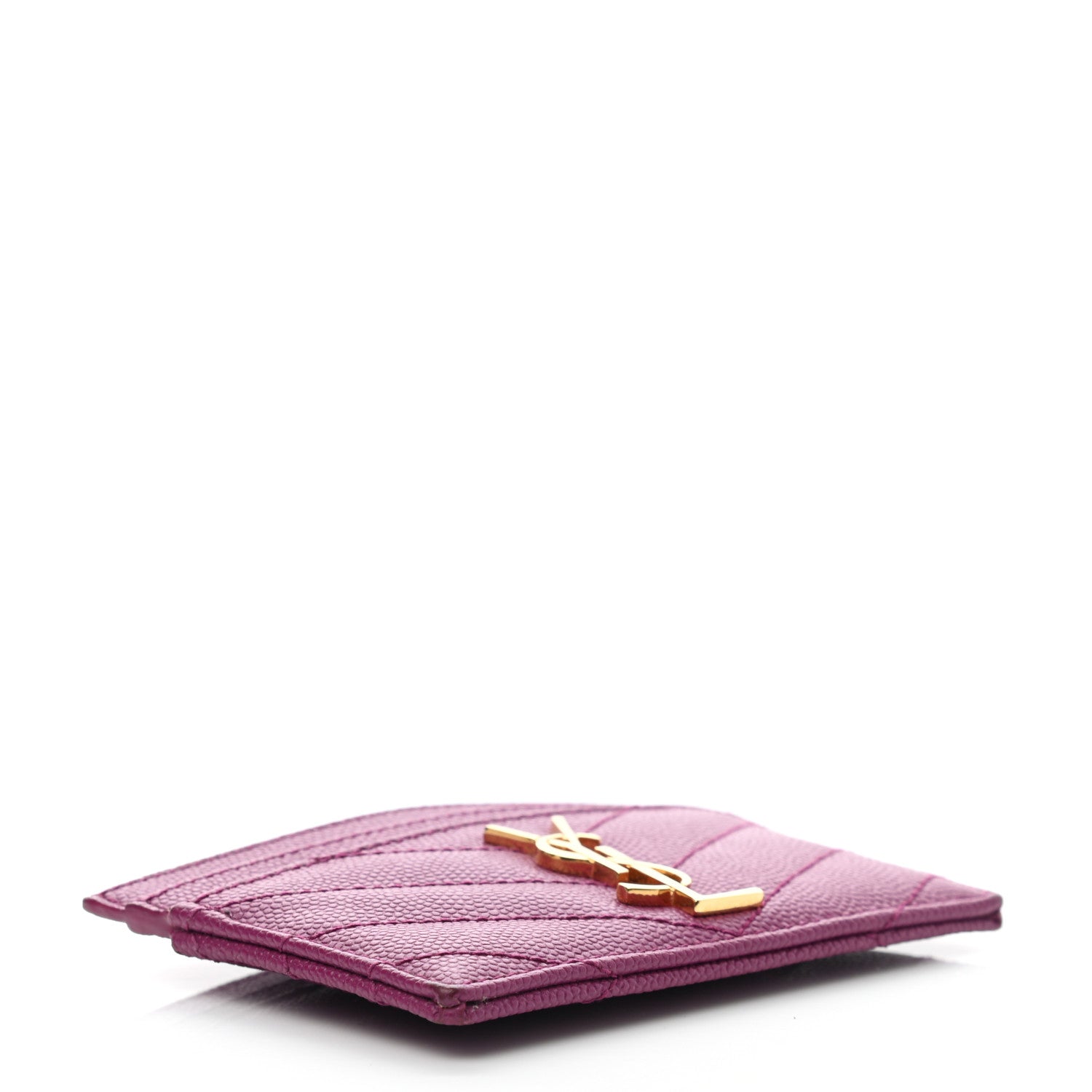 Saint Laurent Grain De Poudre Matelasse Chevron Monogram Credit Card Case Dark Grape 4 of 7