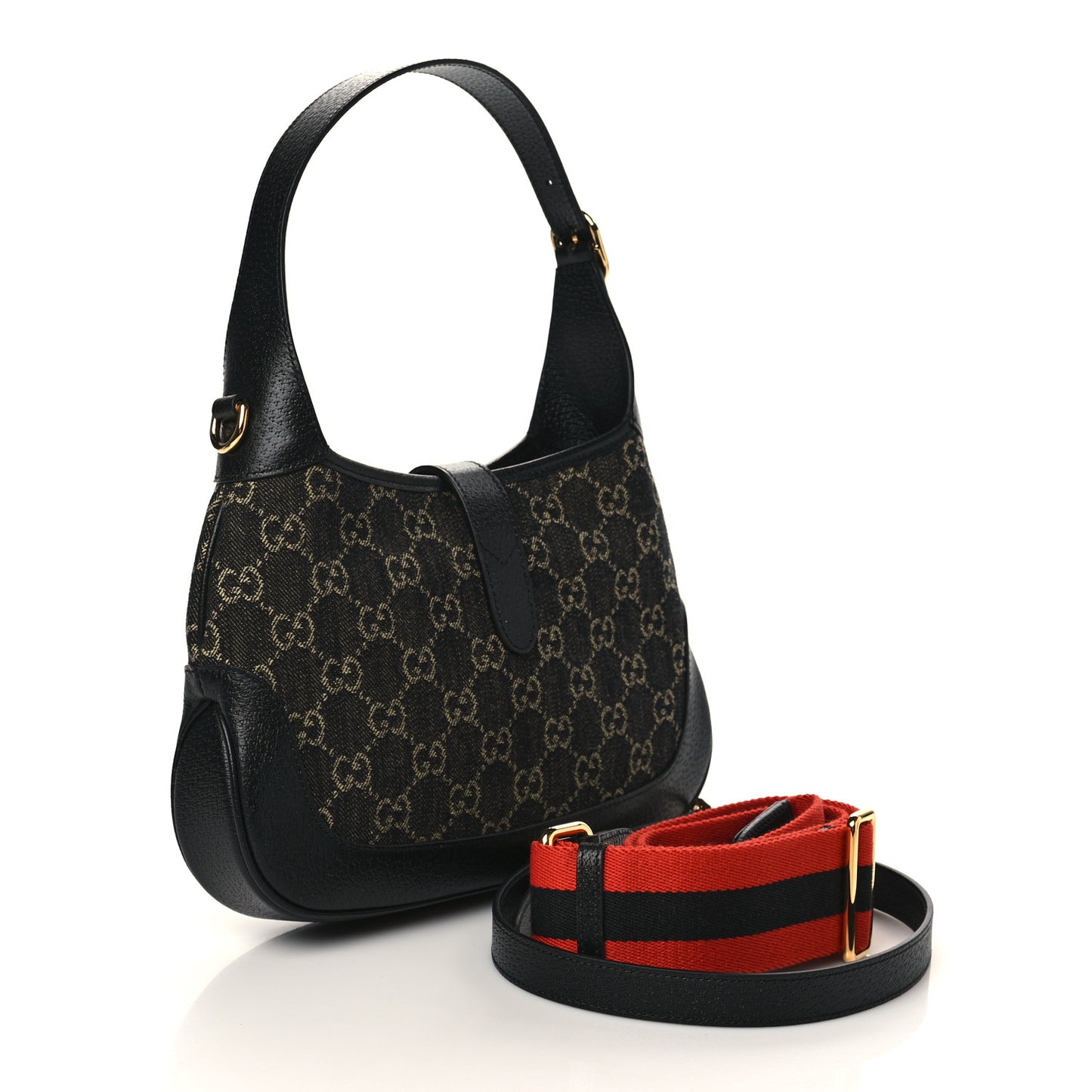 Jacquard Denim GG Monogram Small Jackie 1961 Hobo Black Ivory