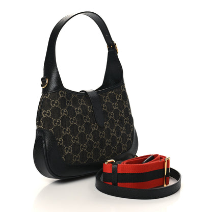 Gucci Jacquard Denim GG Monogram Small Jackie 1961 Hobo Black Ivory 2 of 5