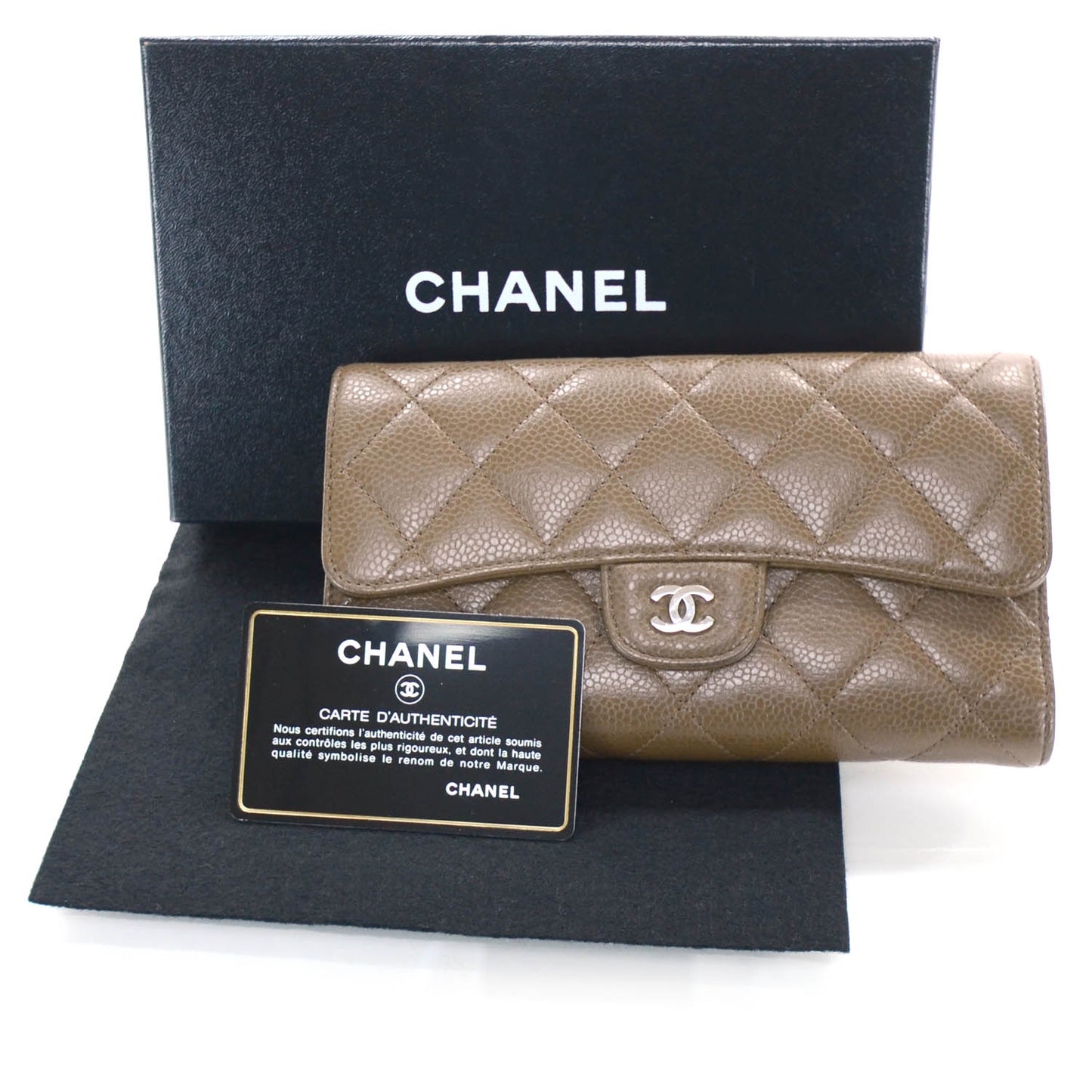 Caviar Quilted Large Flap Wallet Brown